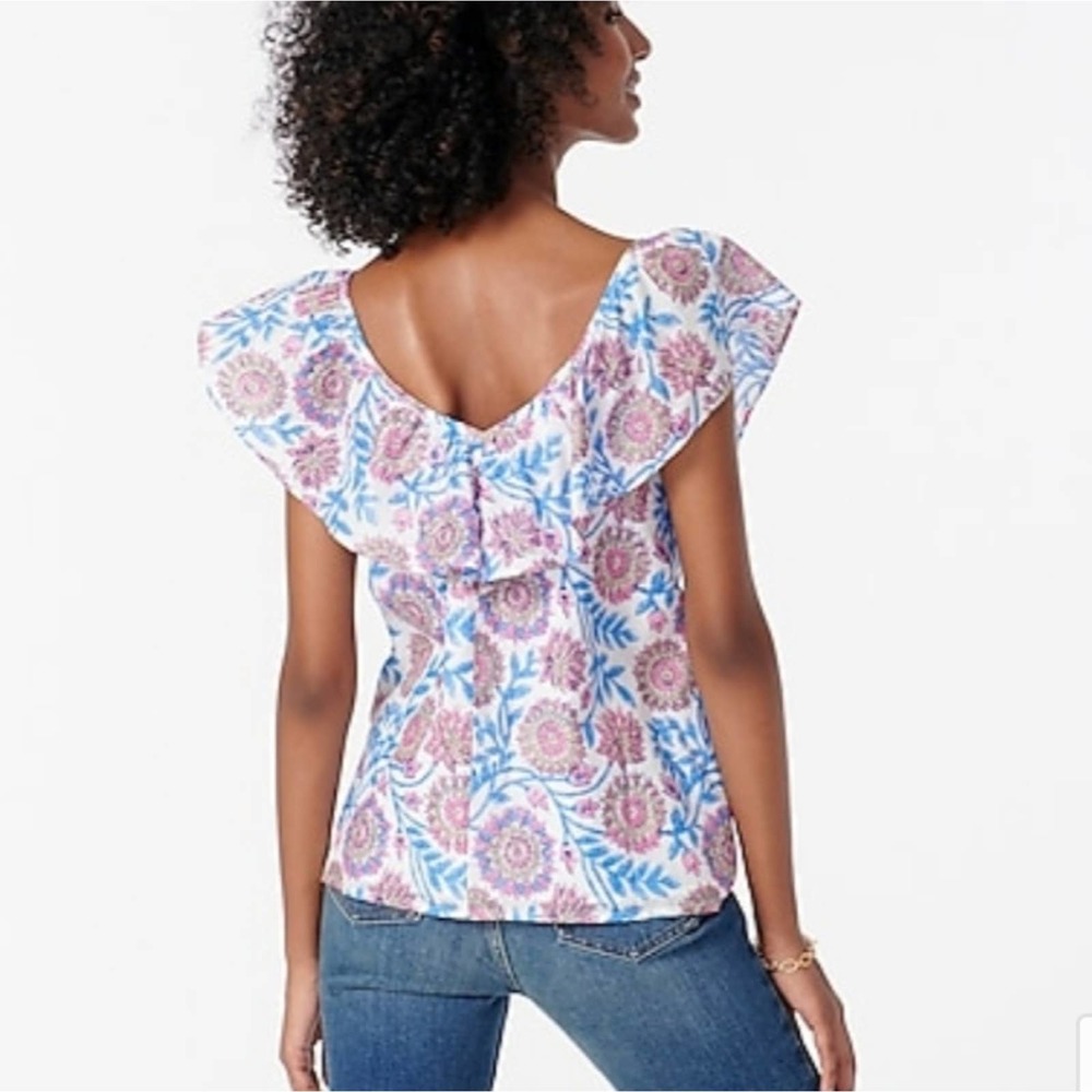 J.CREW Ruffle V-neck In Floral Vine Block Print - Picture 4 of 5